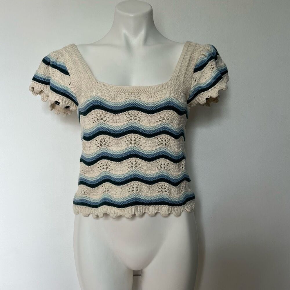 Jessica Simpson Cotton Crochet Ruffle sleeve crop Top